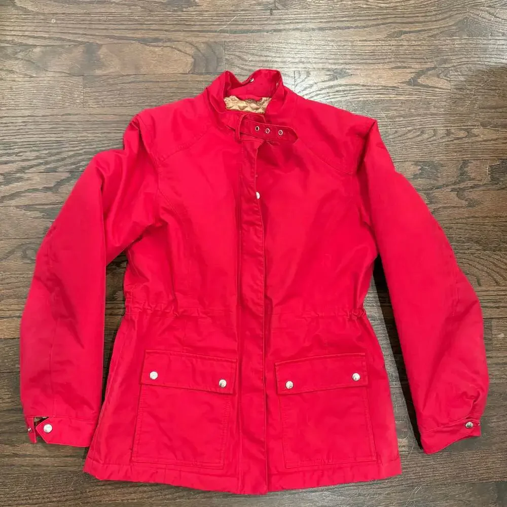 Lands’ End Women’s Red Utility Jacket Quilted Lined Snap Zip Front Size Small